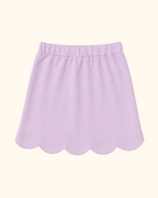 Lavender kids skort with scalloped hem and elastic waistband, back view