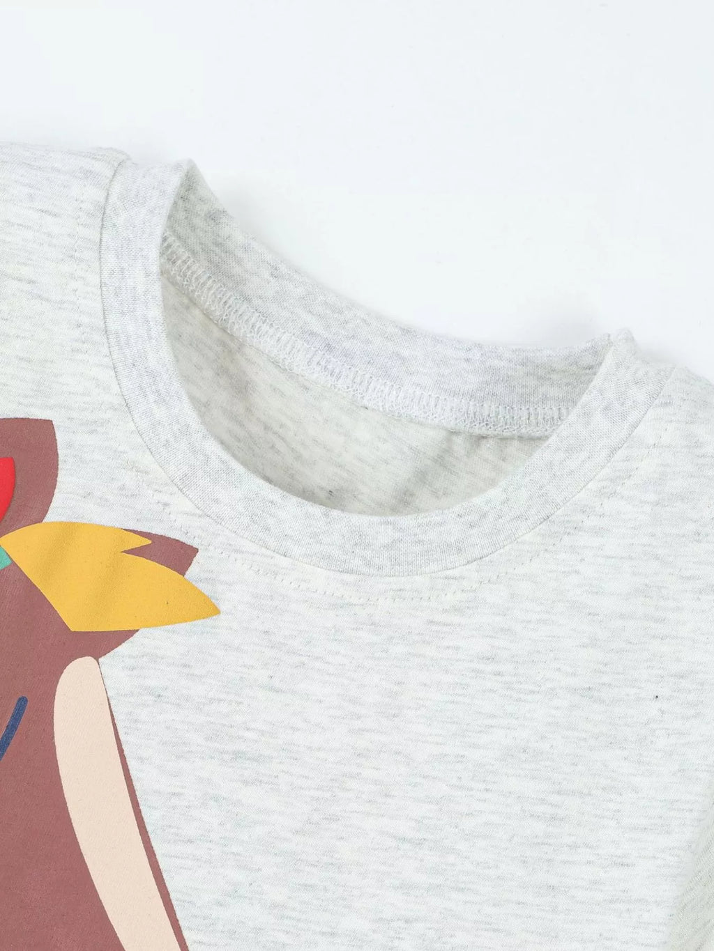 Light gray kids horse graphic T-shirt with crew neckline, close-up detail view
