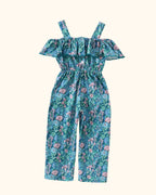 Lily Floral Cold-Shoulder Kids Jumpsuit - Blue
