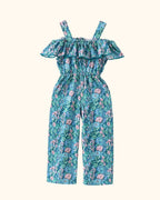 Lily Floral Cold-Shoulder Kids Jumpsuit - Blue
