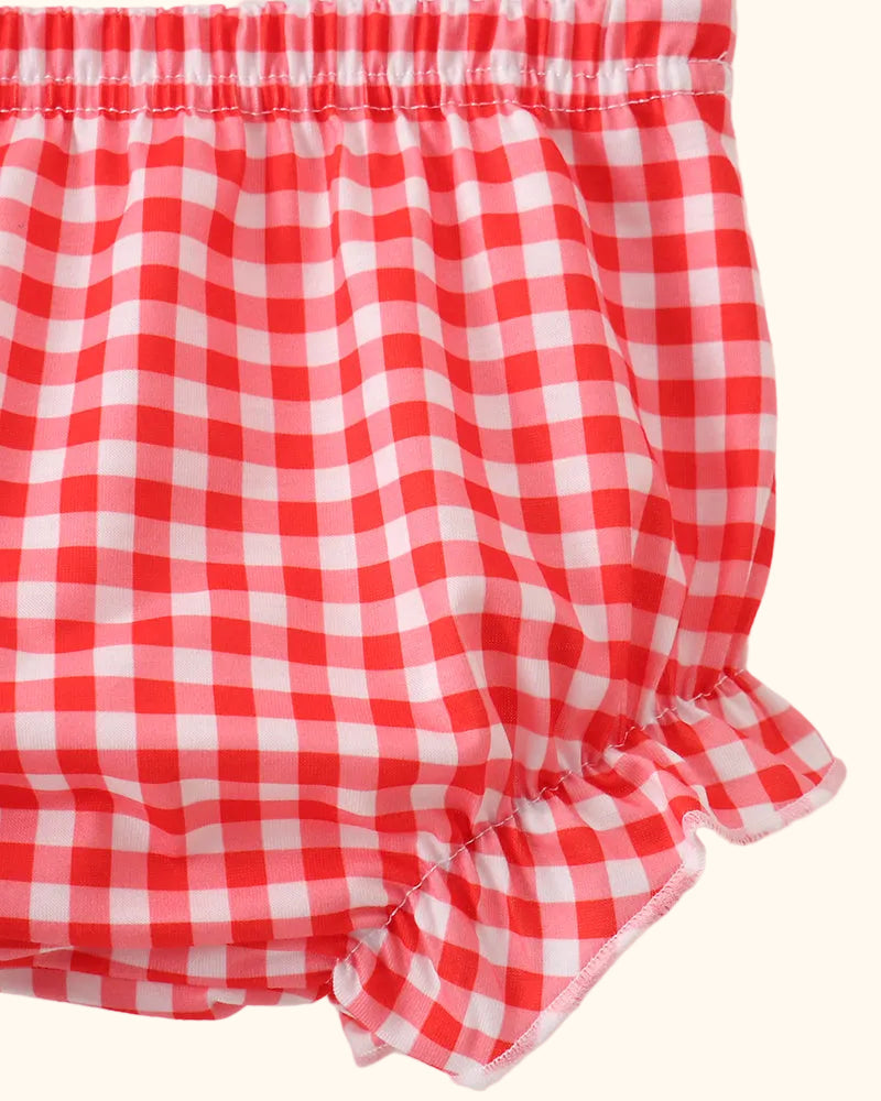 Baby Apple Appliqué Gingham Bloomer Set