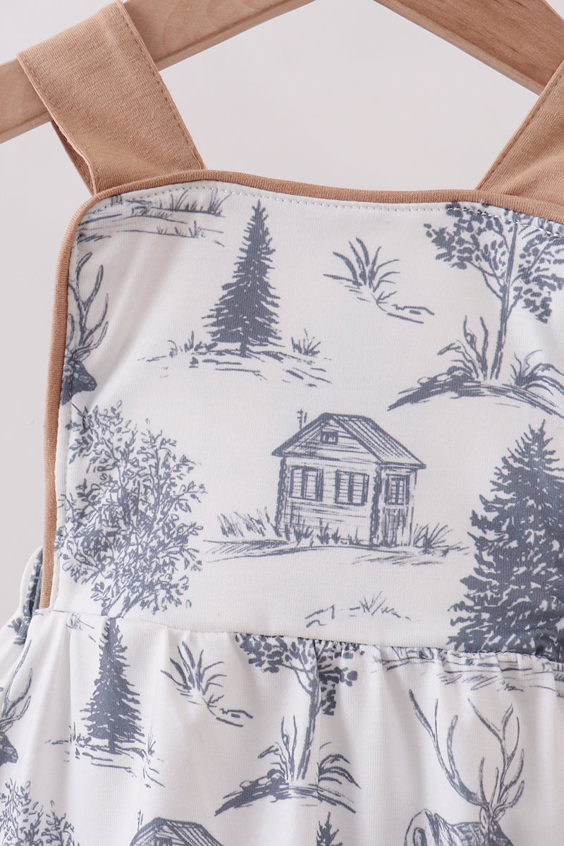 Khaki Deer Forest Bubble Romper