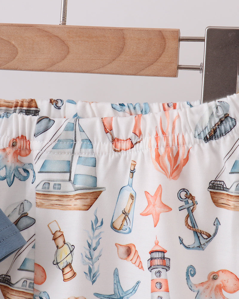 Sailboat Pocket T-Shirt and Nautical Shorts Set