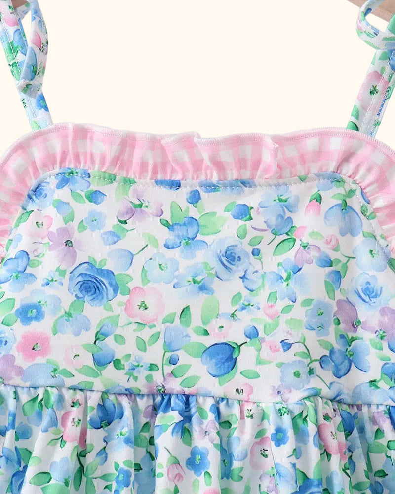 Baby Floral Tie-Strap Dress and Gingham Ruffle Shorts Set