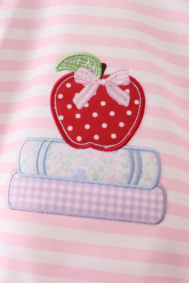 Pink Stripe Apple Book Appliqué Bubble