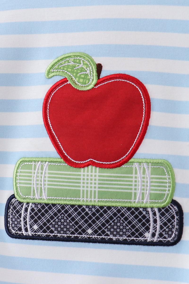 Blue Stripe Apple Book Appliqué Bubble Onesie