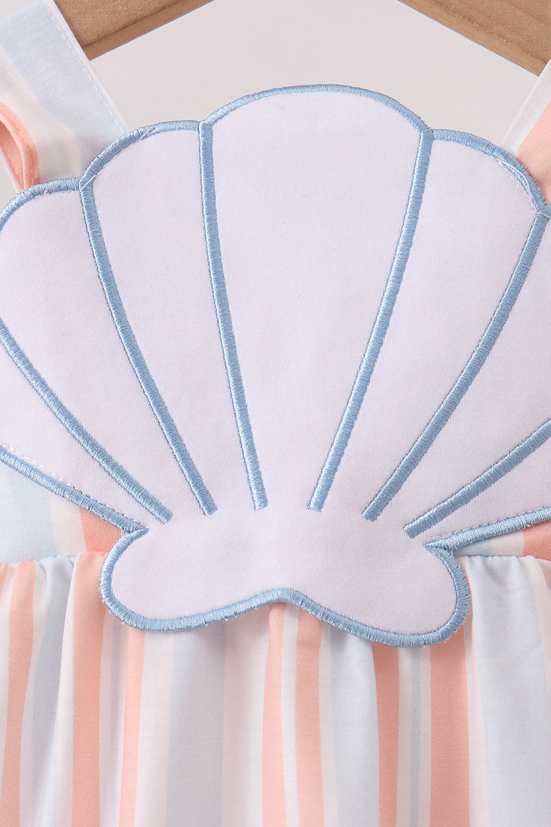 Baby Seashell Stripe Appliqué Bubble Romper