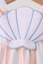 Baby Seashell Stripe Appliqué Bubble Romper