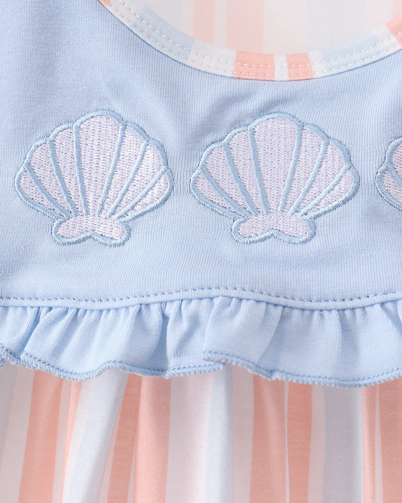 Seashell Stripe Embroidered Kids Dress