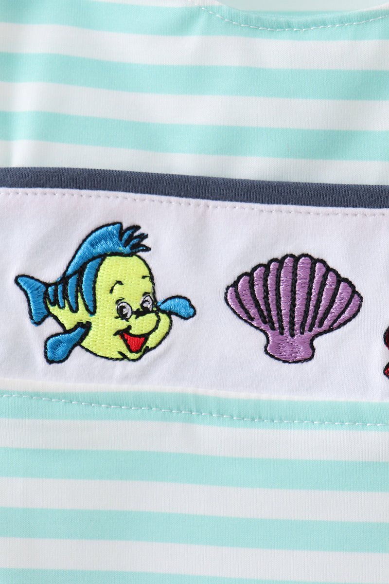 Baby Mint Stripe Under-the-Sea Embroidered Jon Jon