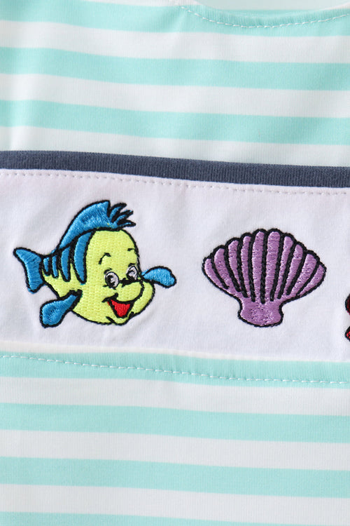 Baby Mint Stripe Under-the-Sea Embroidered Jon Jon