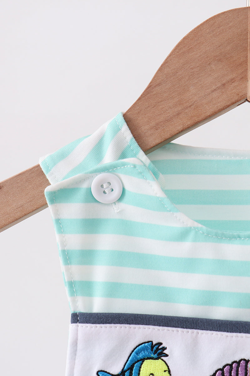 Baby Mint Stripe Under-the-Sea Embroidered Jon Jon