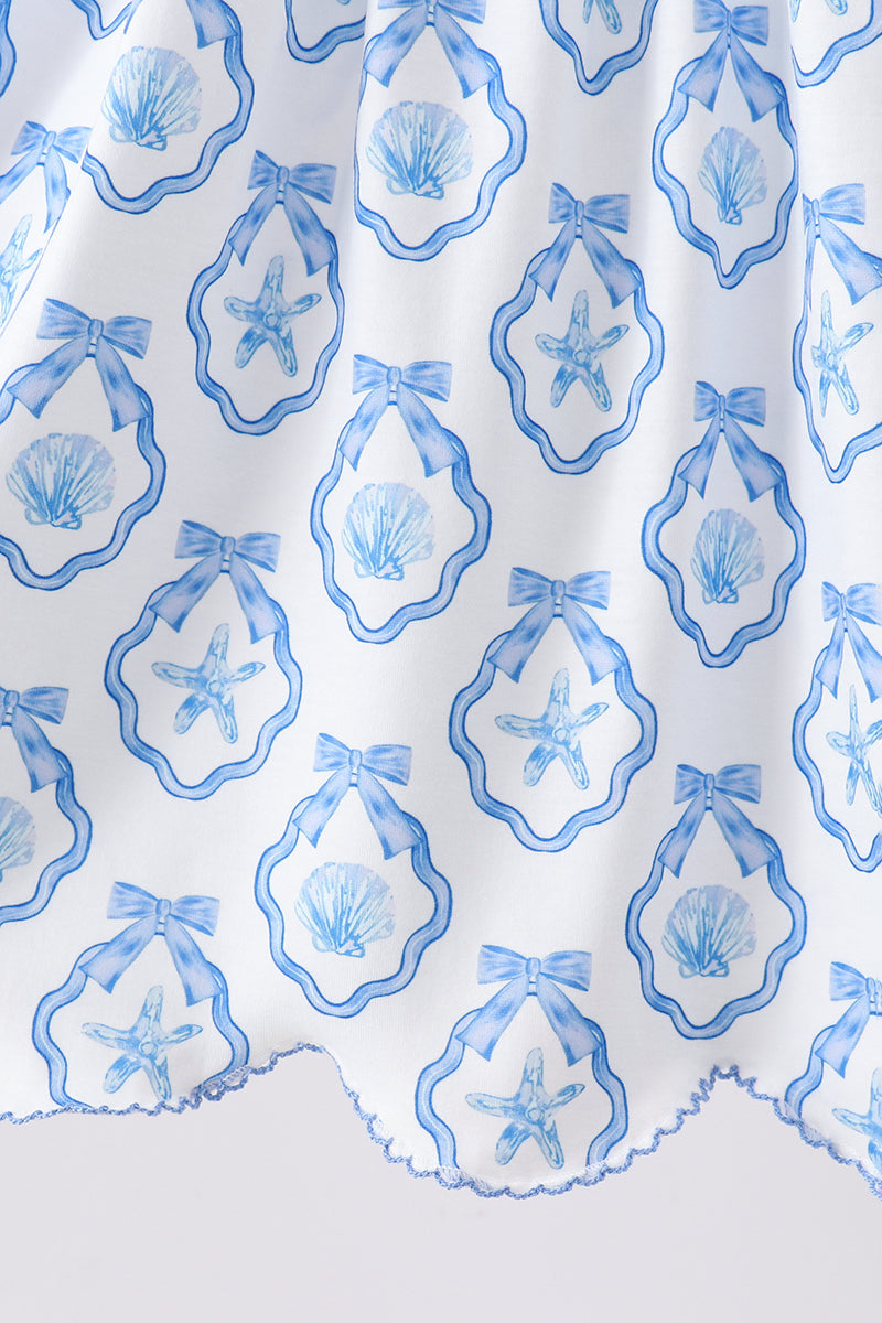 Shells Embroidered Dress - Blue