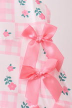 Baby Pink Floral Gingham Ruffle Dress