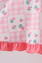 Baby Pink Floral Gingham Ruffle Dress