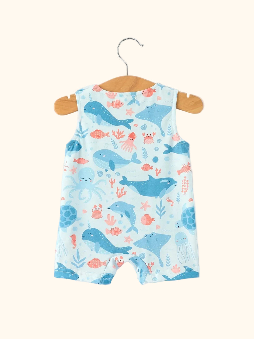 Marine Animal Smocked Embroidered Baby Romper