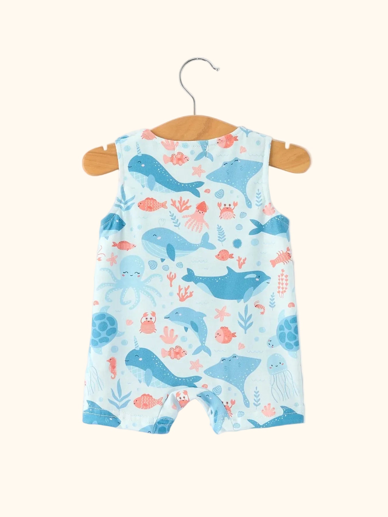 Marine Animal Smocked Embroidered Baby Romper