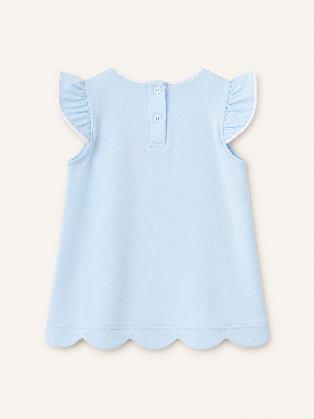 Mint kids flutter sleeve scalloped top with two-button back closure, back view