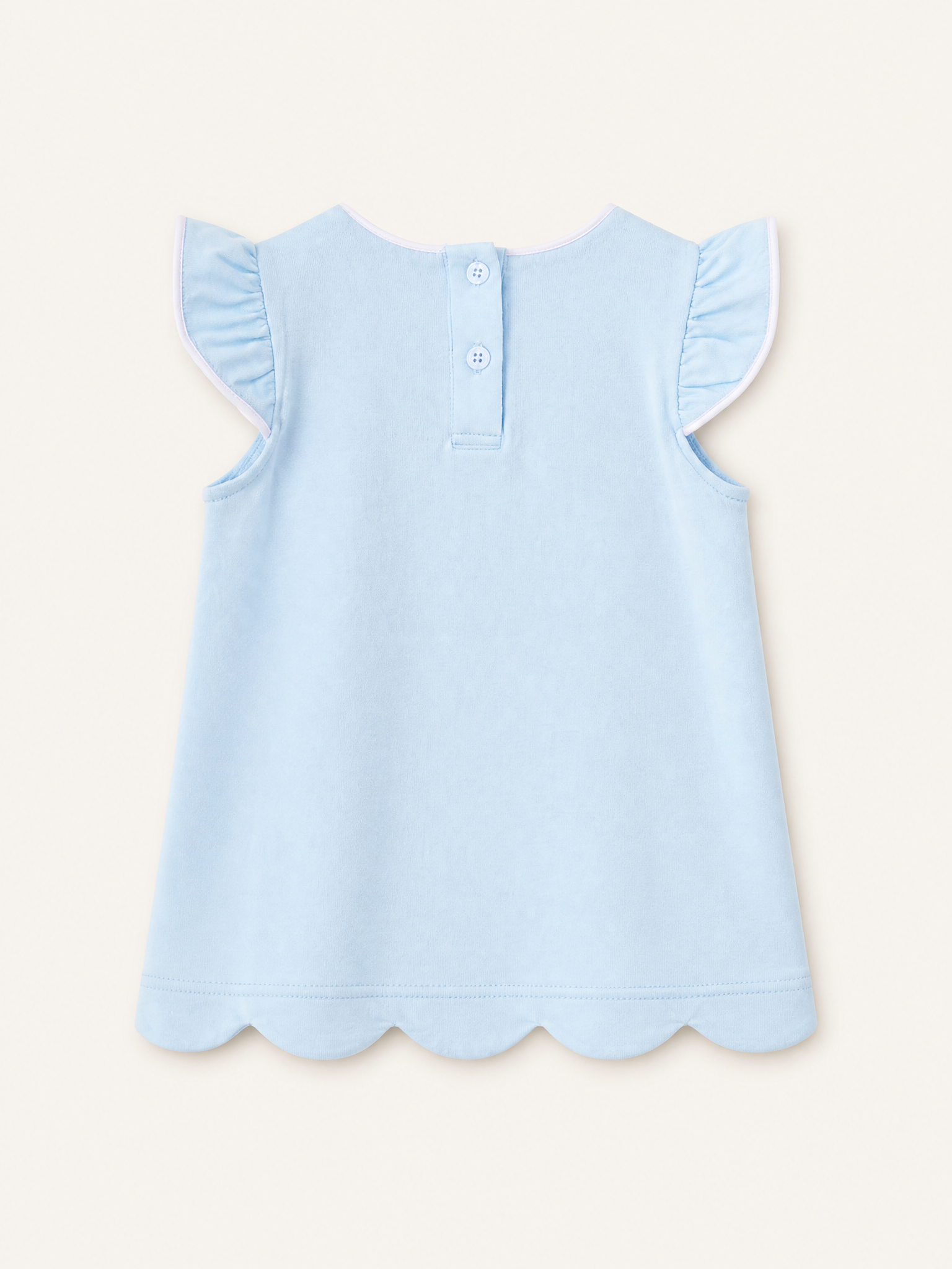 Mint kids flutter sleeve scalloped top with two-button back closure, back view