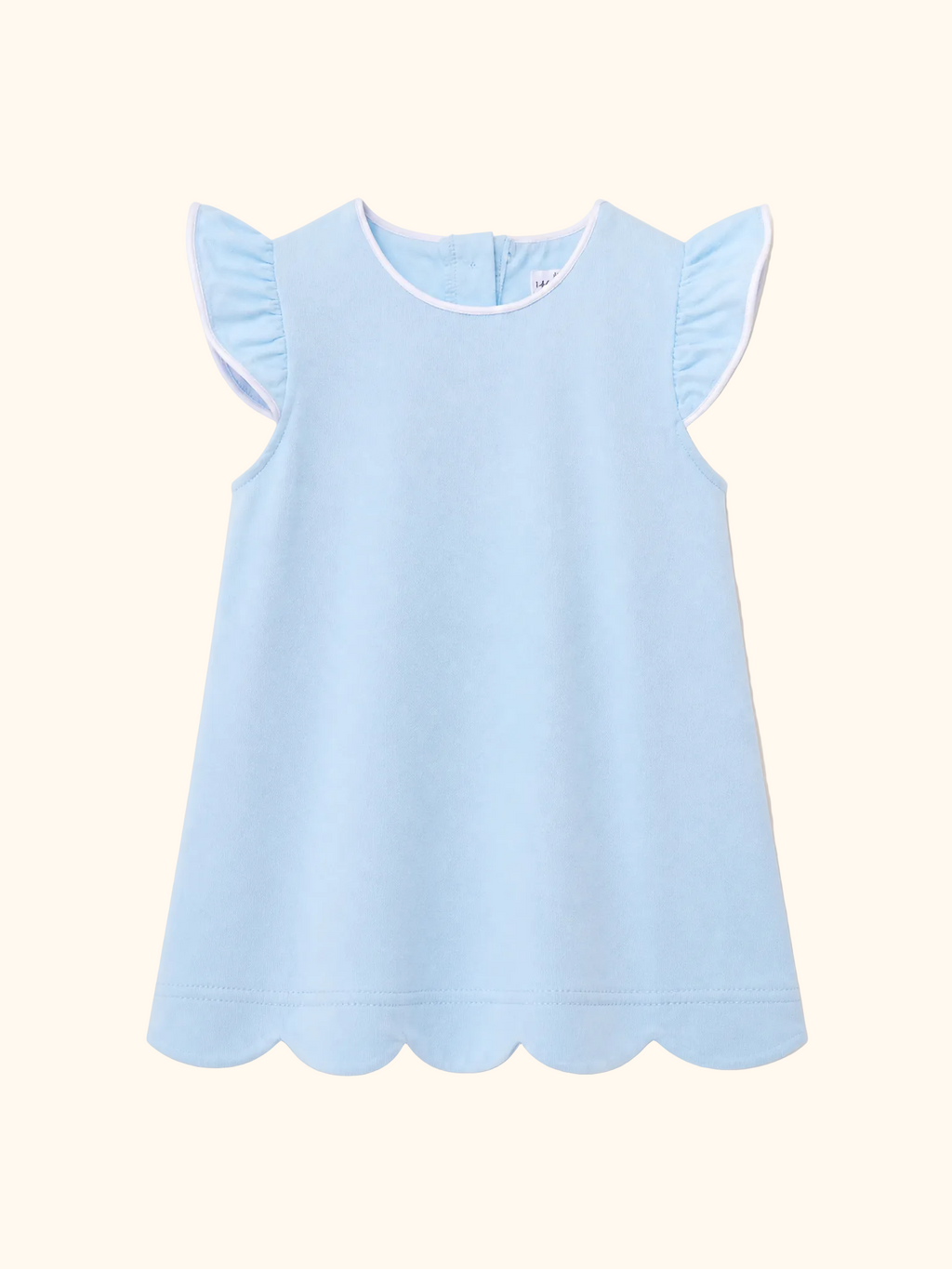 Mint kids flutter sleeve top with white piping and scalloped hem, front view