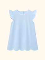 Mint kids flutter sleeve top with white piping and scalloped hem, front view