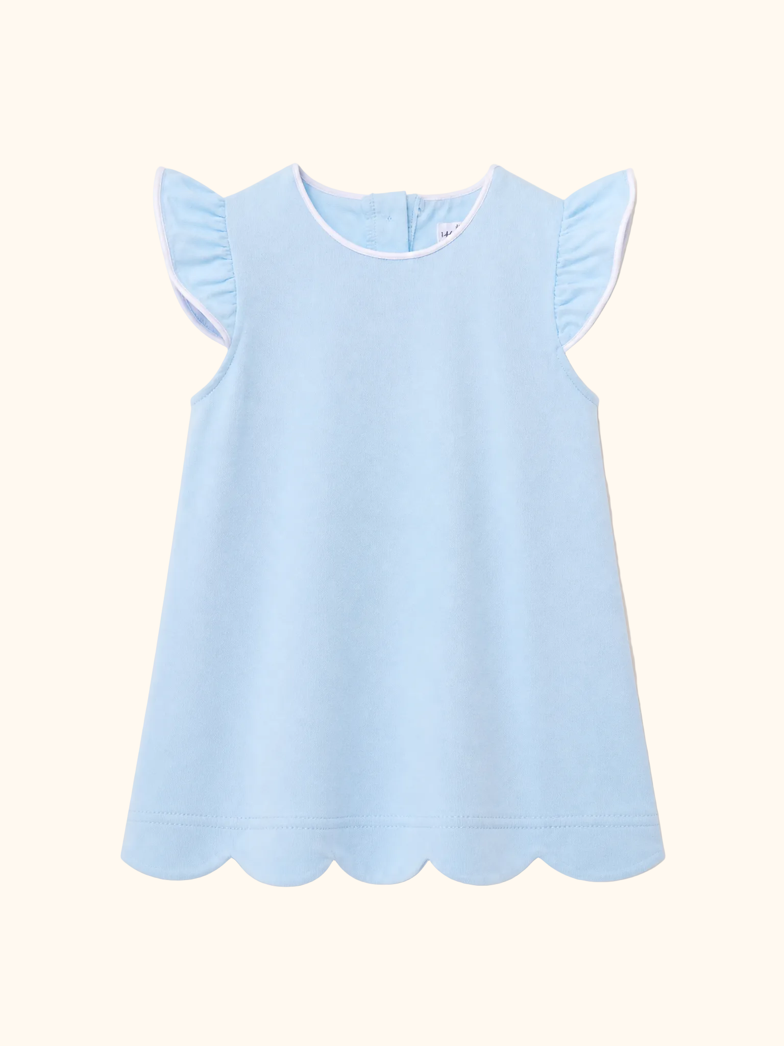 Mint kids flutter sleeve top with white piping and scalloped hem, front view