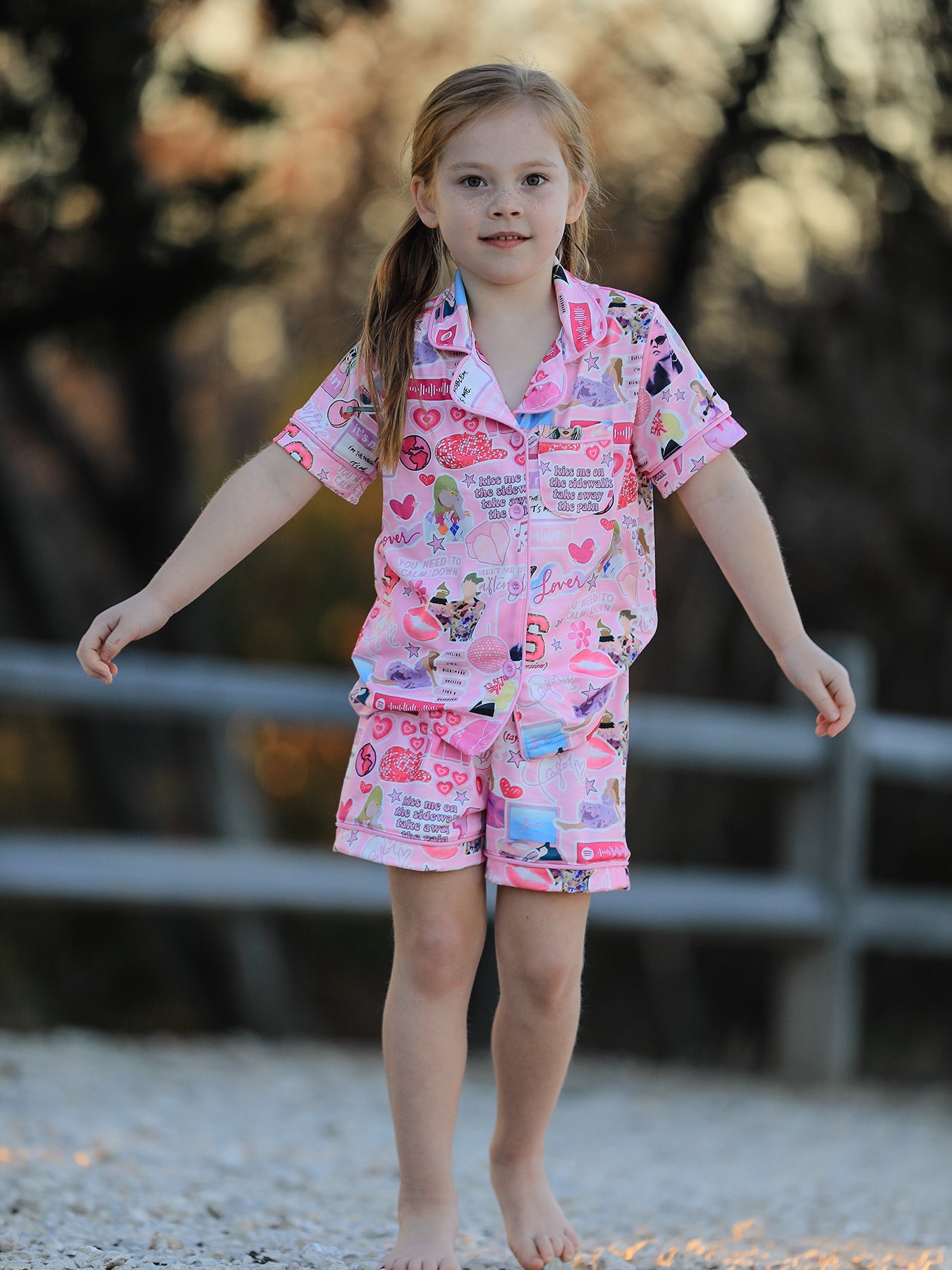 Music Collage Lapel Pajama Shorts Set