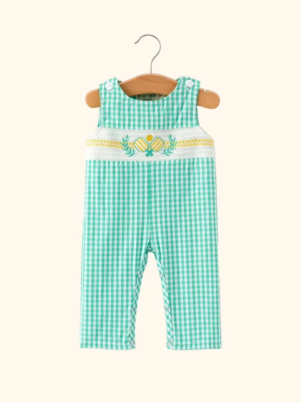 Pickleball Embroidered Smocked Gingham Baby Romper