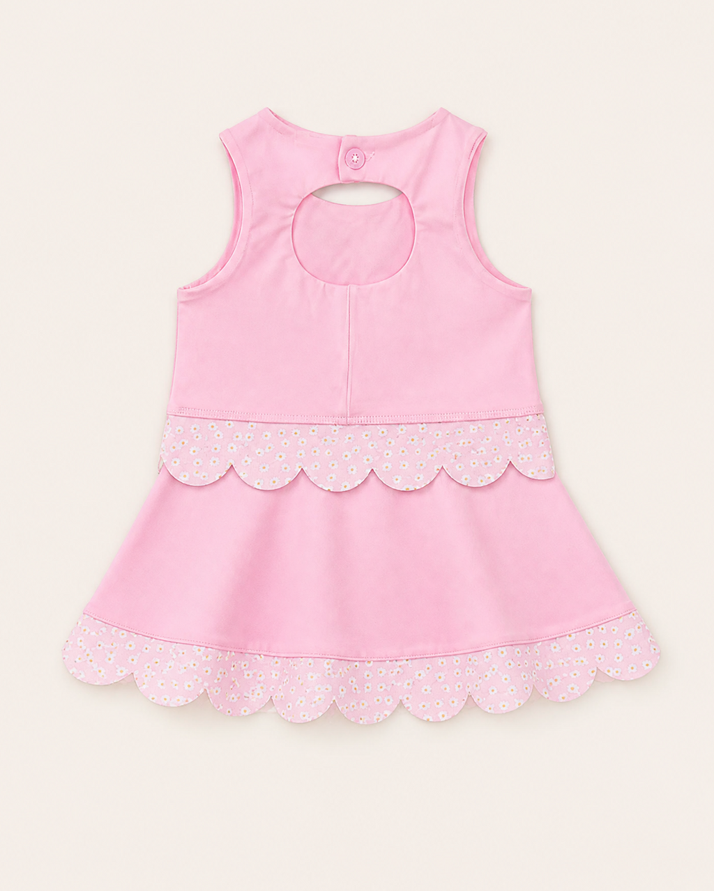Pink kids daisy scalloped active top and skort set with back keyhole, rear product view