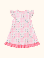 Baby Pink Floral Gingham Ruffle Dress