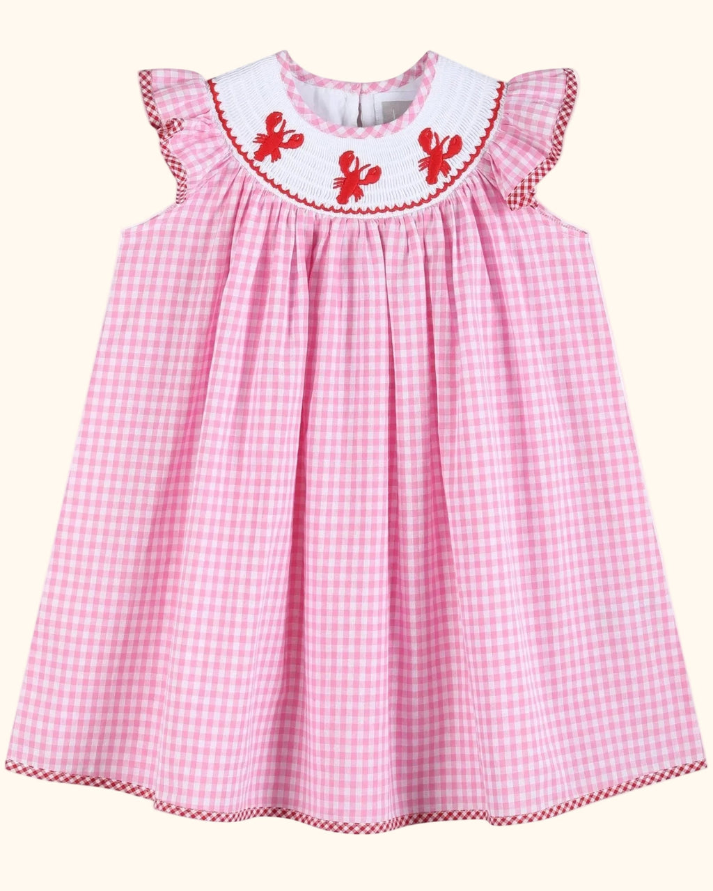 Pink Gingham Crawfish Smocked Bishop Dress