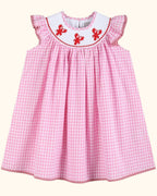 Pink Gingham Crawfish Smocked Bishop Dress