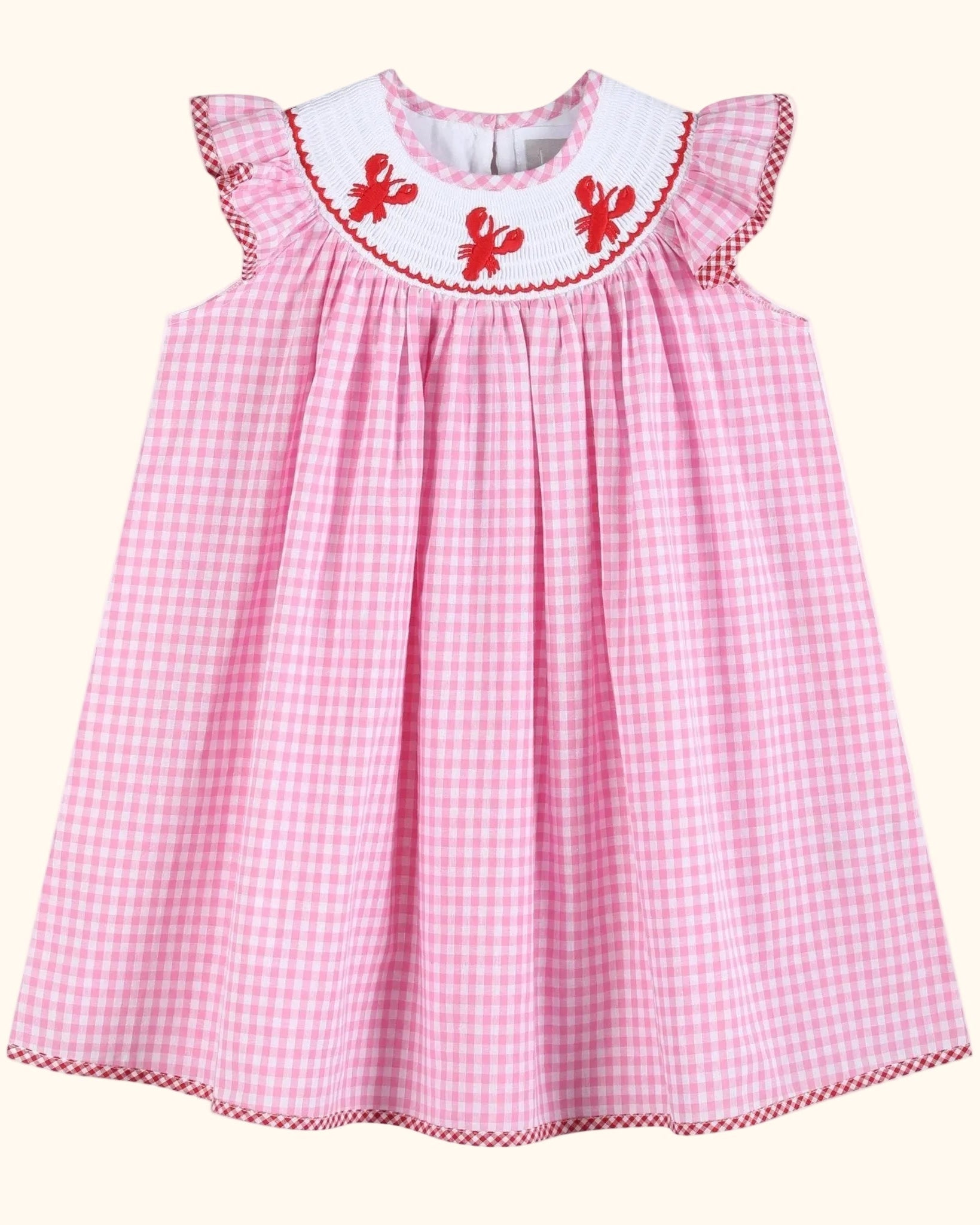 Pink Gingham Crawfish Smocked Bishop Dress