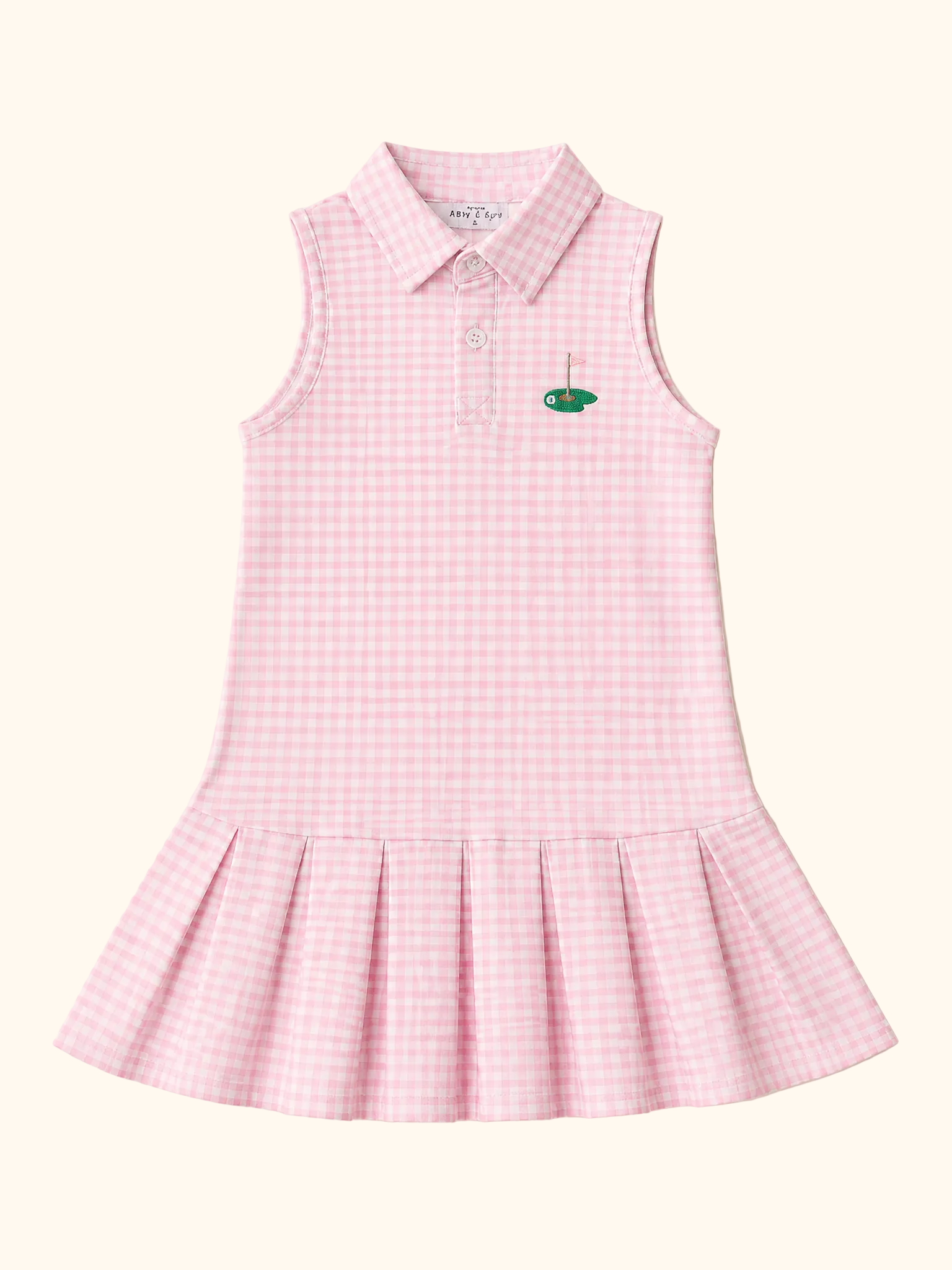 Kids Pink Gingham Golf Collared Pleated Dress