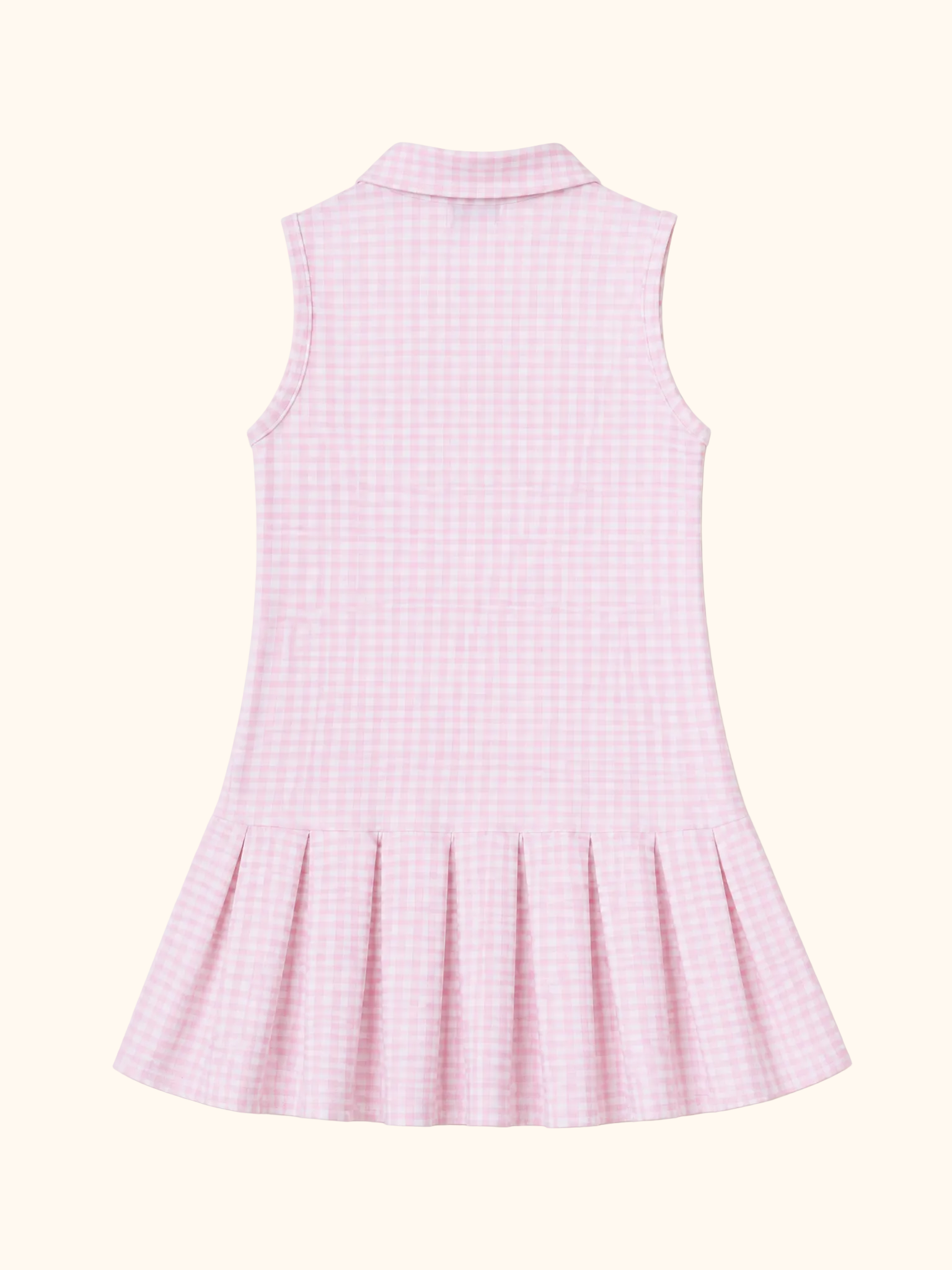 Kids Pink Gingham Golf Collared Pleated Dress