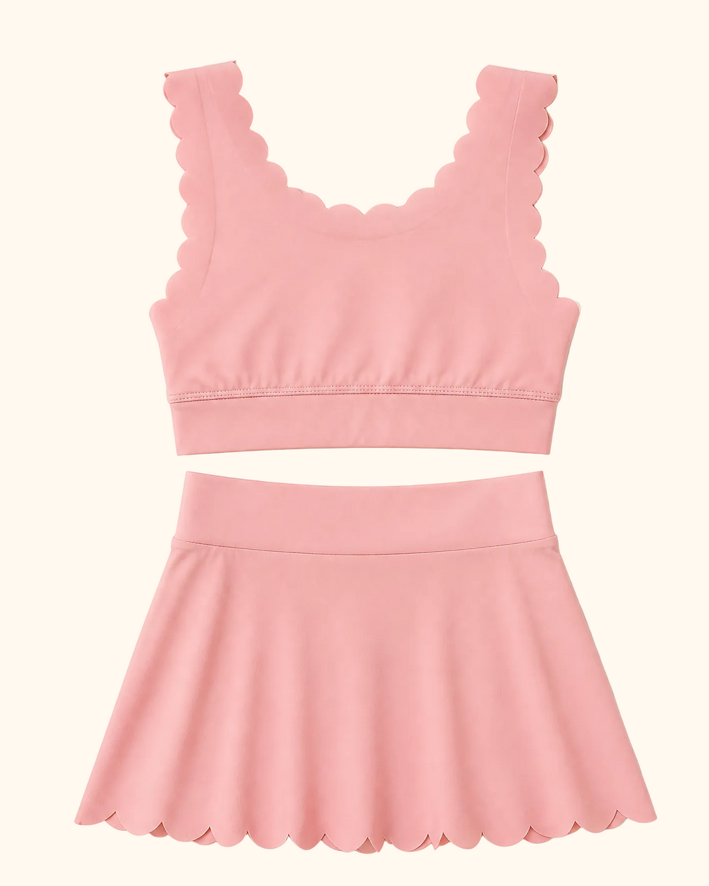 Kids Scalloped Active Skorts Set - Pink