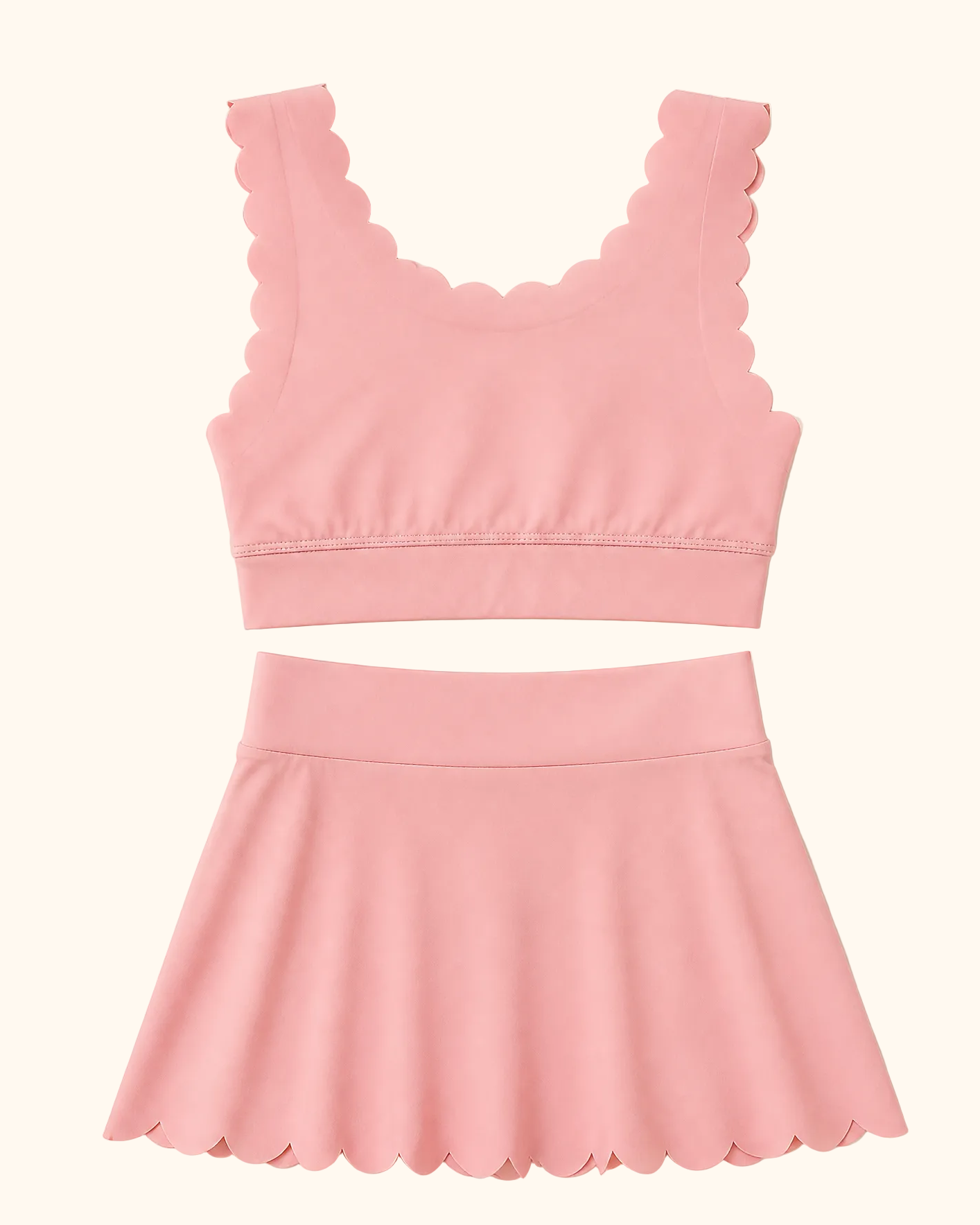 Kids Scalloped Active Skorts Set - Pink