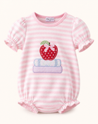 Pink Stripe Apple Book Appliqué Bubble