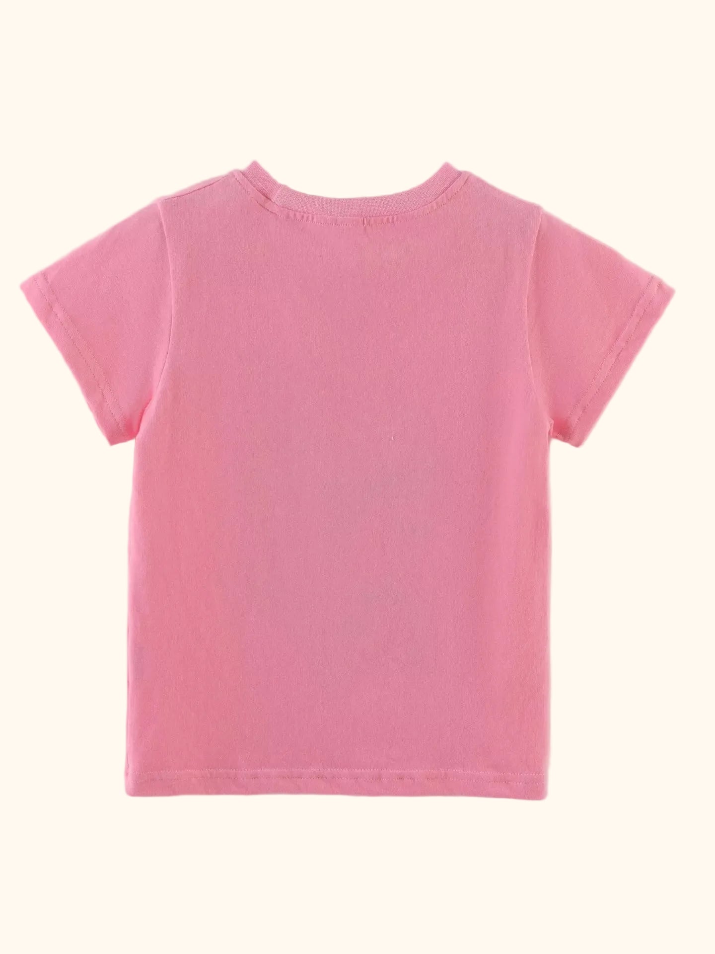 Pink kids short sleeve unicorn T-shirt with plain back, back product view