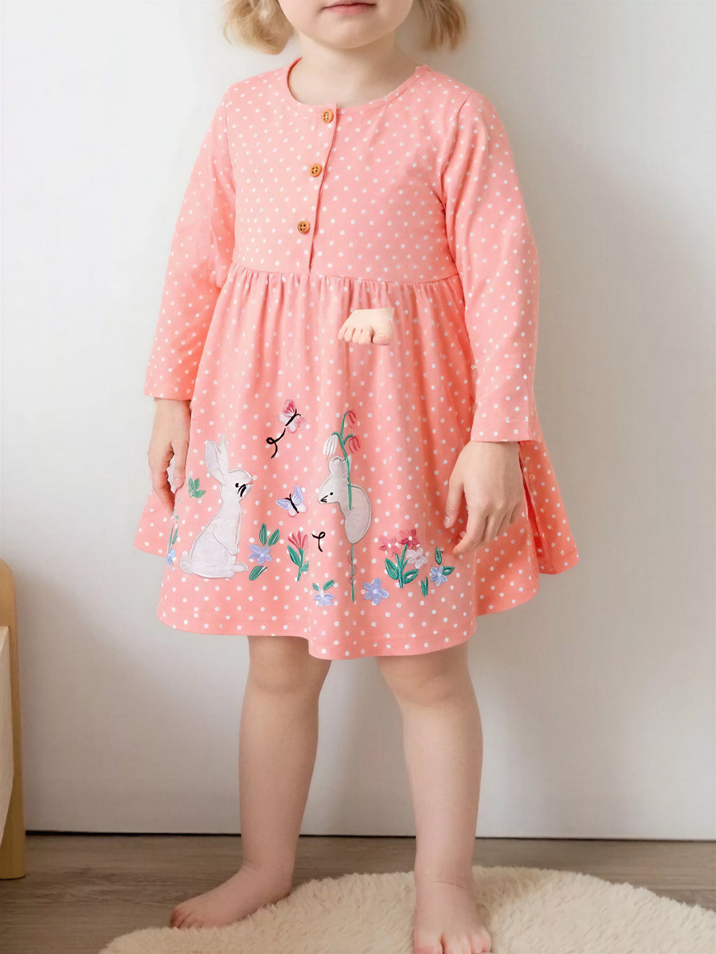 Polka Dot Bunny Long Sleeve Dress