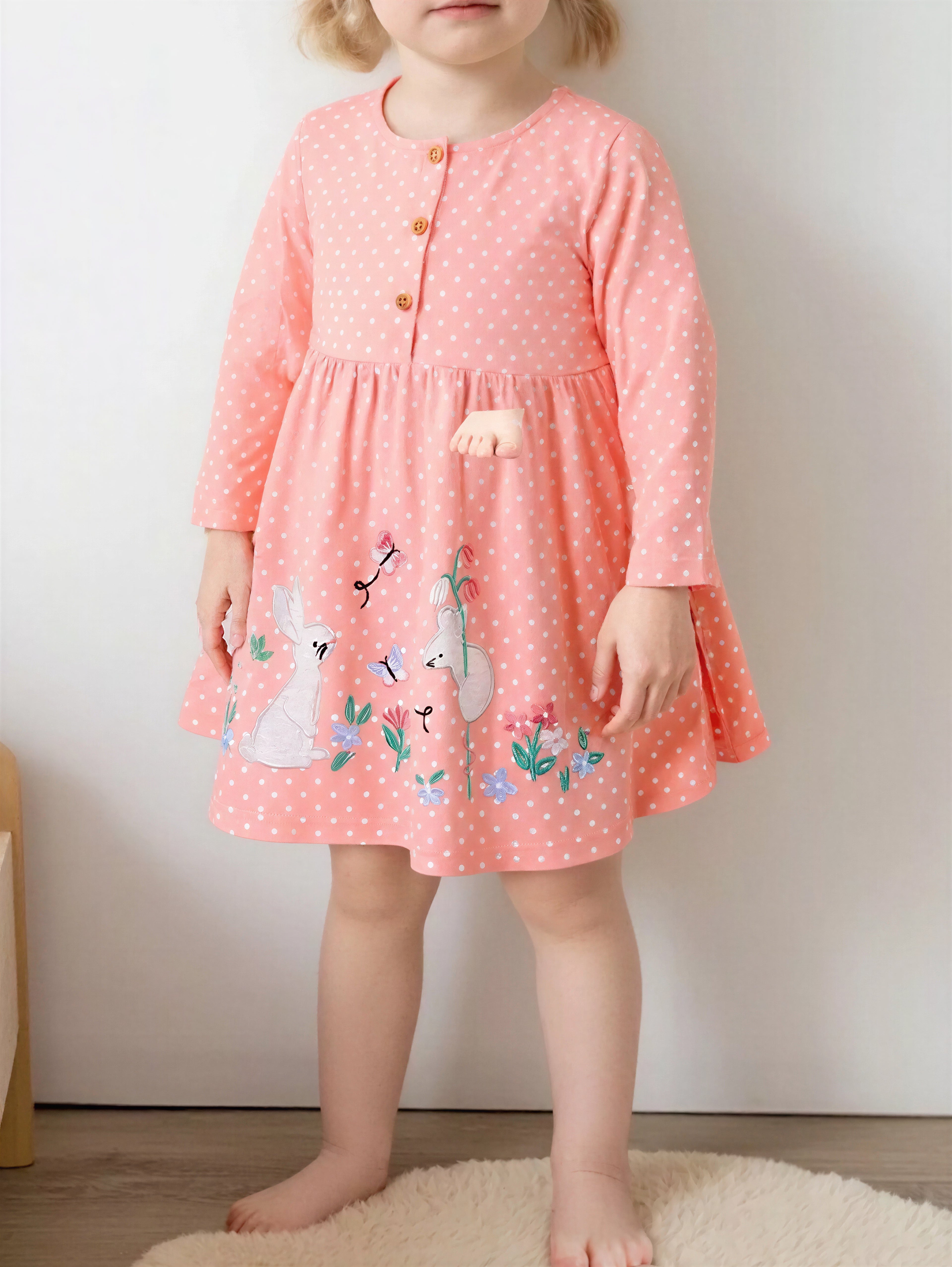 Polka Dot Bunny Long Sleeve Dress