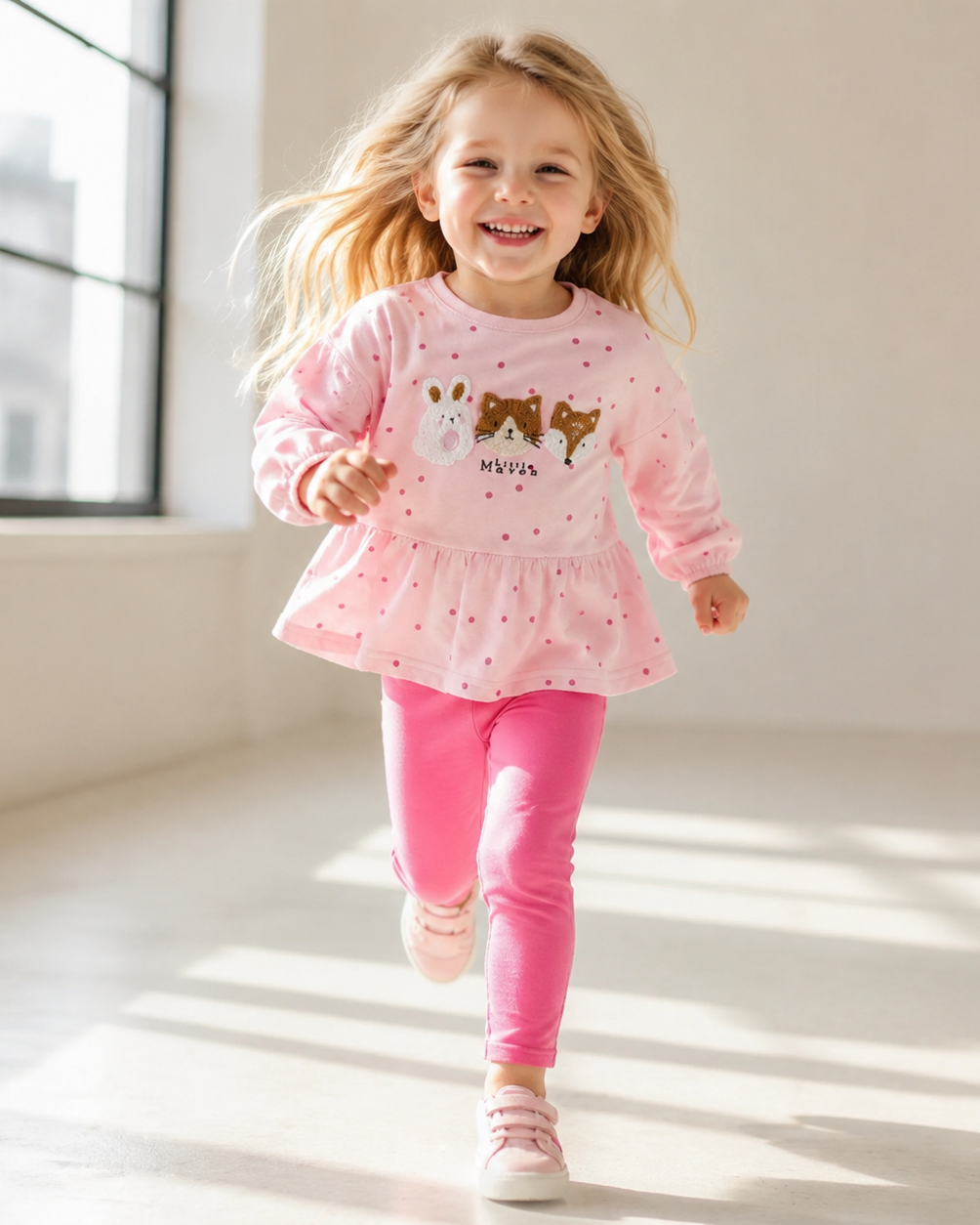 Polka Dot Peplum Long Sleeve Top and Leggings Set