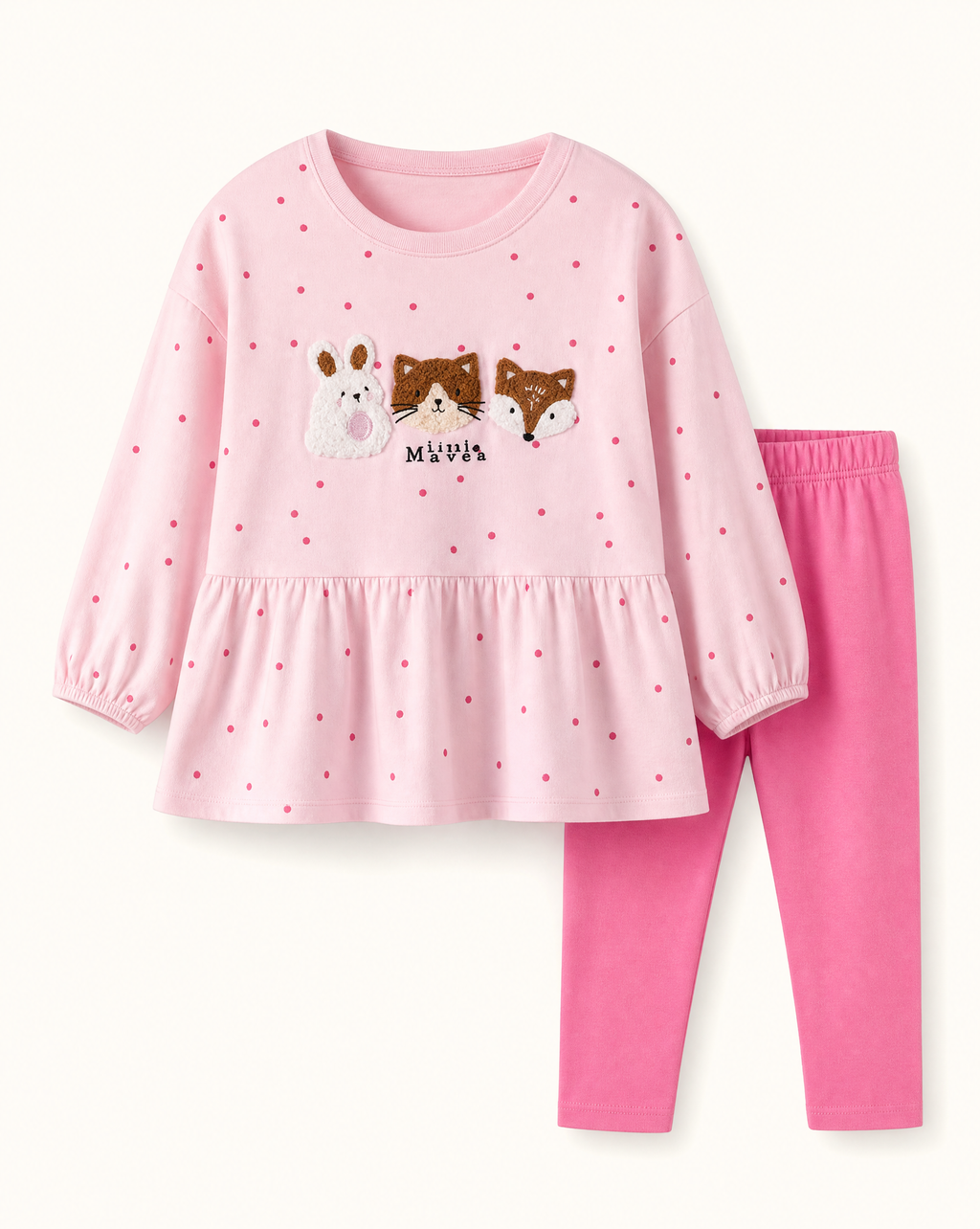 Polka Dot Peplum Long Sleeve Top and Leggings Set