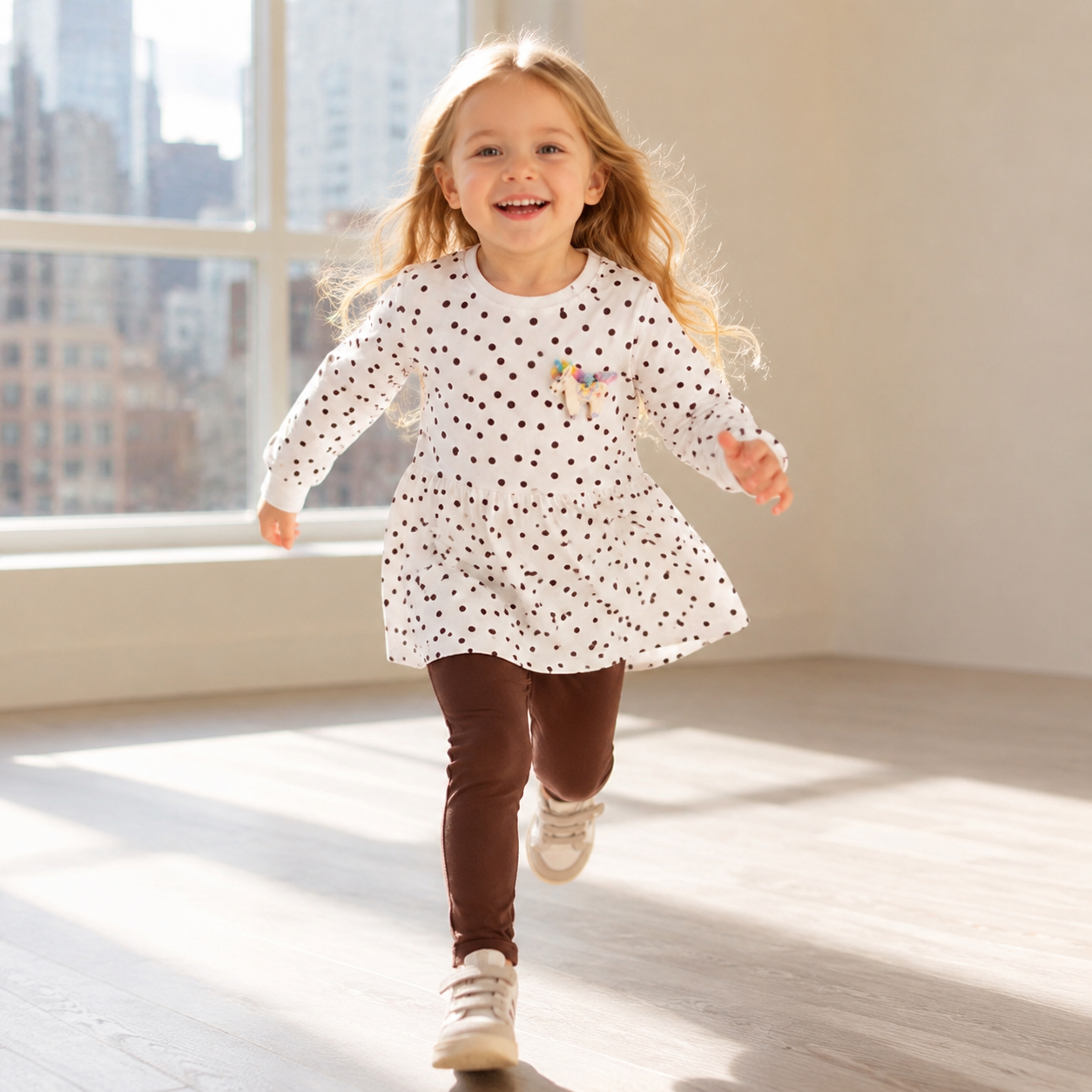 Polka Dot Peplum Top and Solid Leggings Set