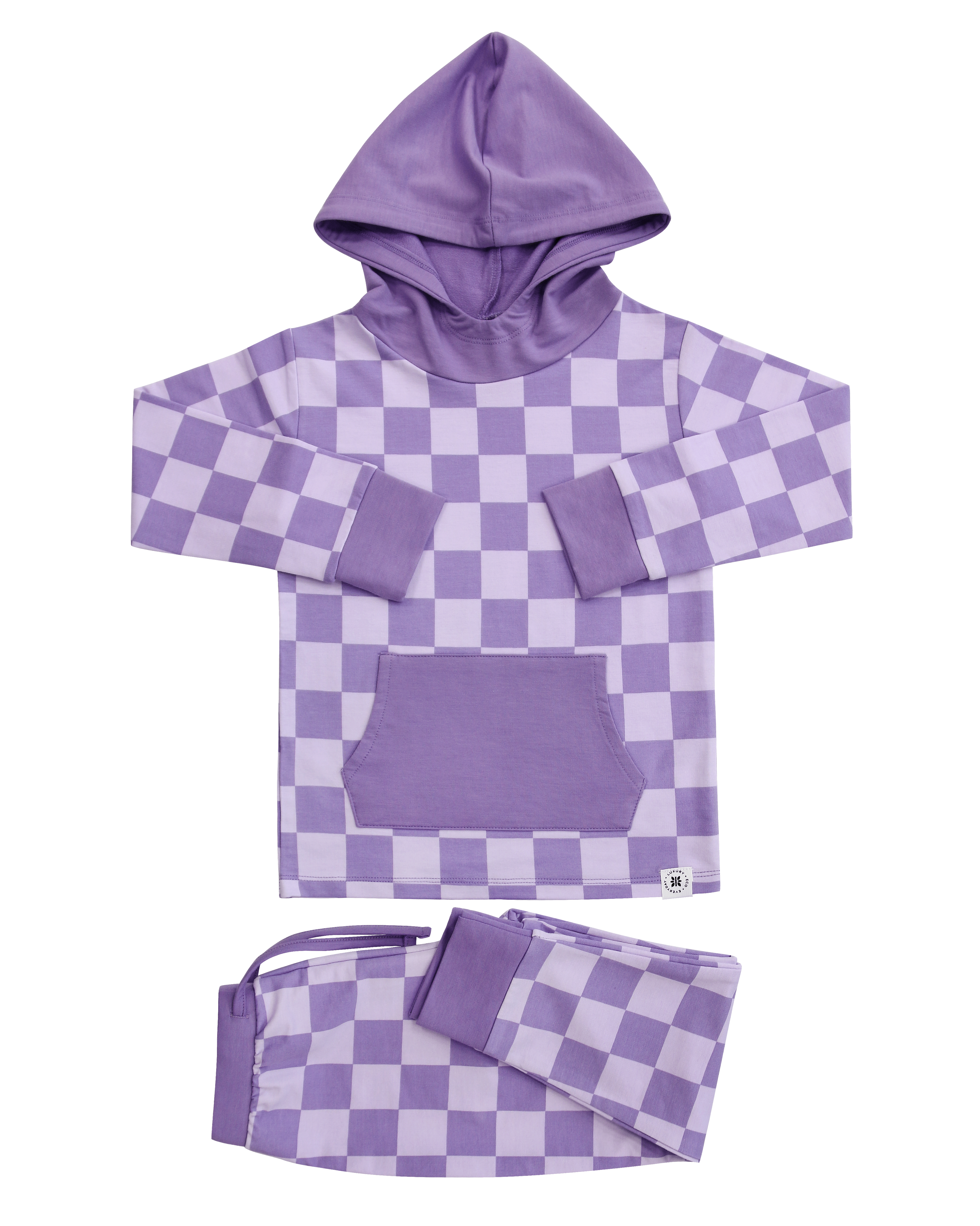 Purple Checkerboard Hooded Jogger Set