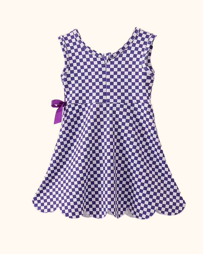 Checkered Active Dress w. Shorts - Purple
