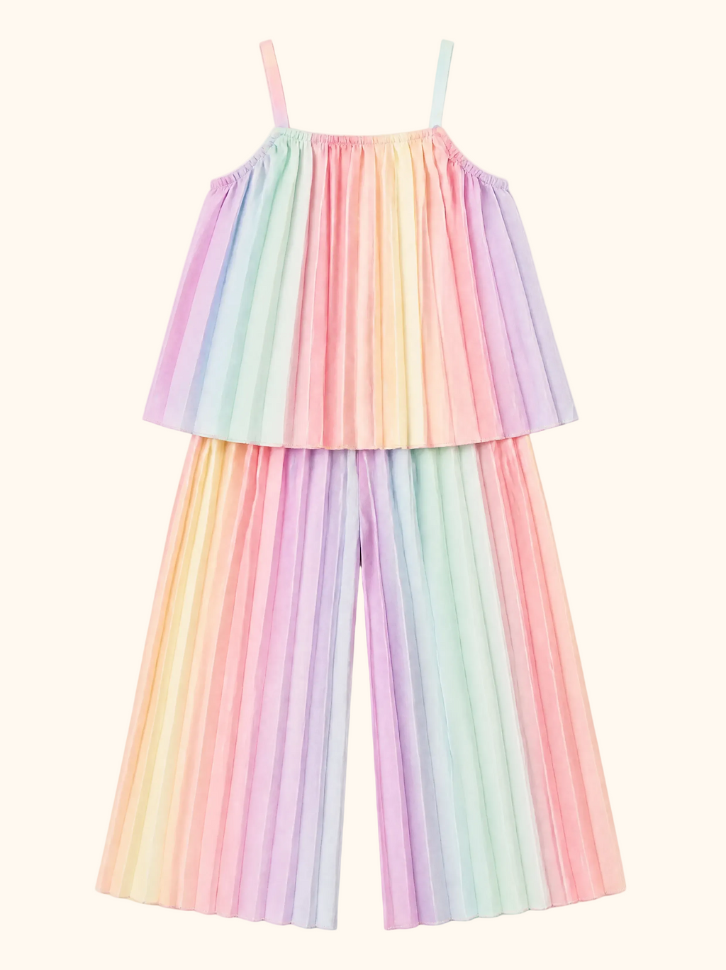 Rainbow Pleated Cami Top and Wide Leg Pants Set