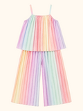 Rainbow Pleated Cami Top and Wide Leg Pants Set