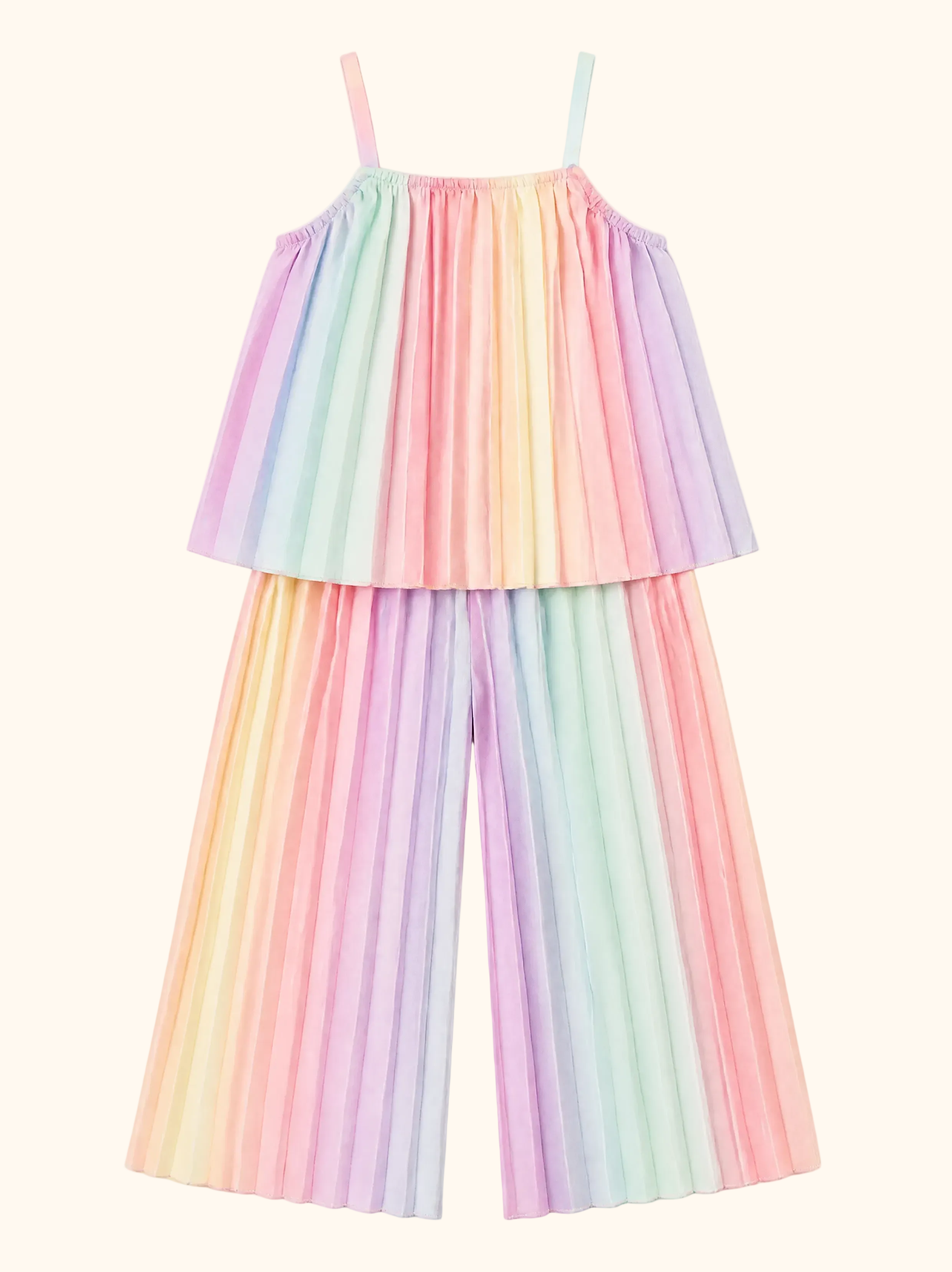 Rainbow Pleated Cami Top and Wide Leg Pants Set