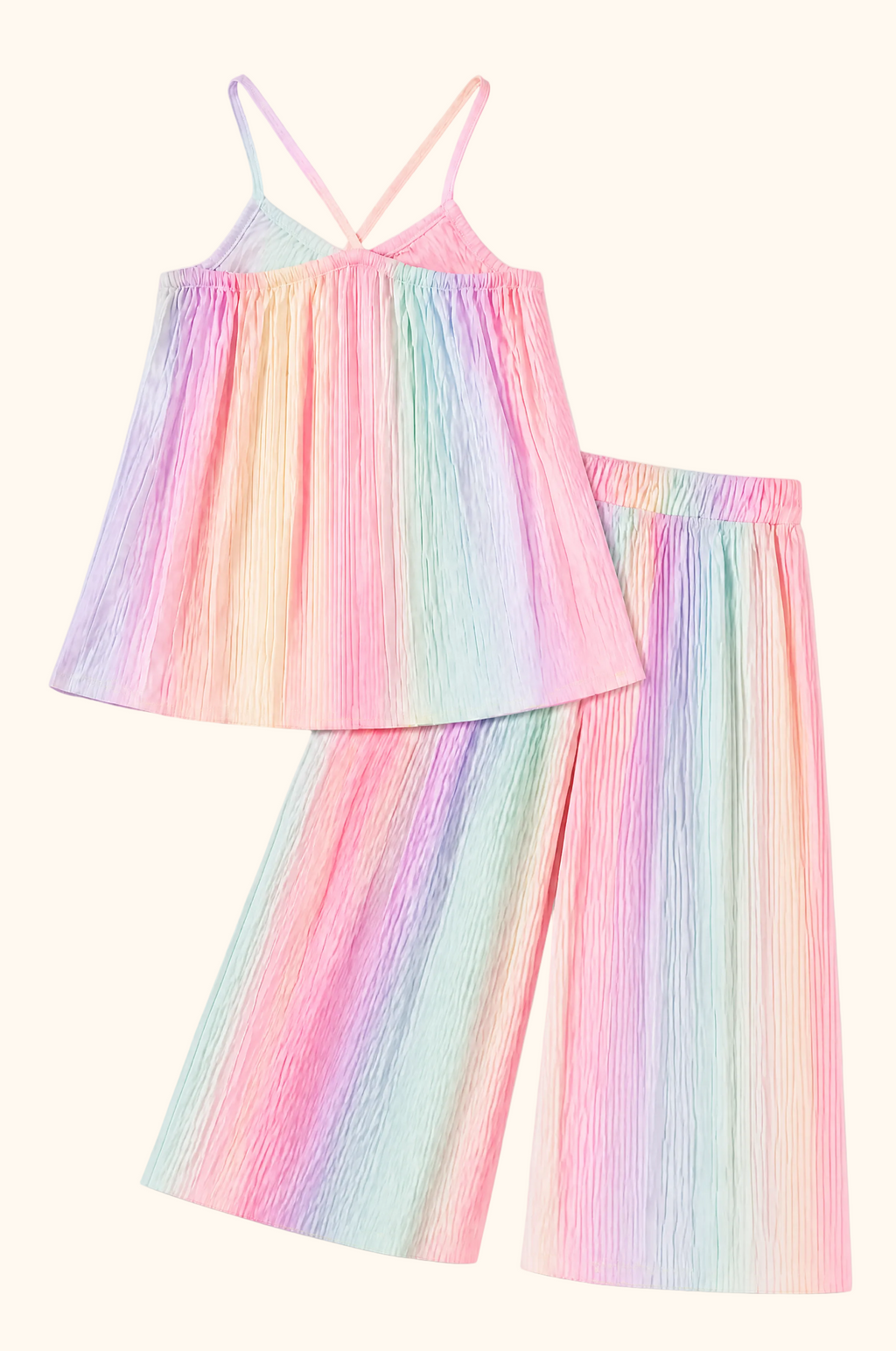 Rainbow Pleated Cami Top and Wide Leg Pants Set